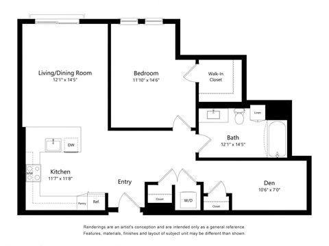 One Bedroom Floor Plan at The Huntington Luxury Apartments in Duarte CA